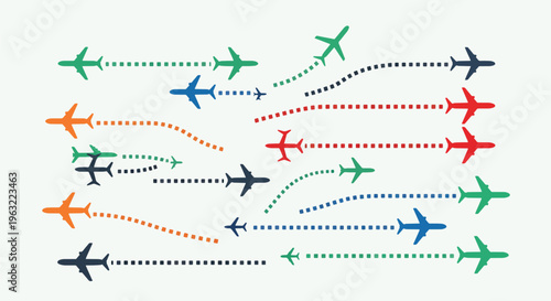 Airplanes flying in different directions with dotted trails