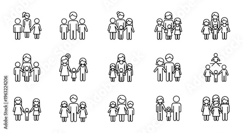 Diverse group of people icons in simple line art style