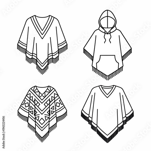 Four Different Types of Poncho and Hoodie Clothing Designs