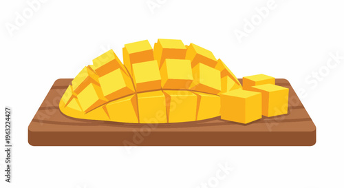 Fresh mango slices on wooden cutting board ready to eat