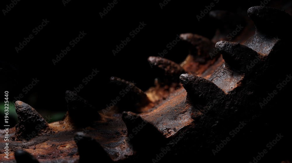 Fototapeta premium a weathered industrial cutting tool with rusty serrated teeth,gritty metallic texture