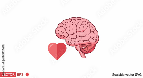 Brain with a heart symbol representing love and intelligence