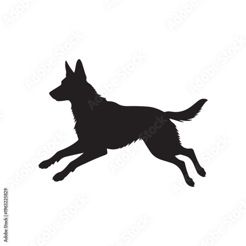  Black Silhouette Illustration of a German Shepherd Dog Jumping on White Background.