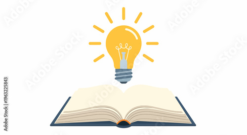 Education concept with lightbulb above open book on white