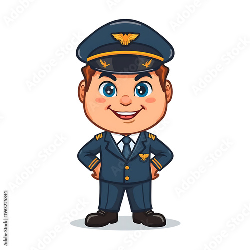 Cute Airplane Pilot Mascot Character Wearing Captain Uniform Vector Illustration