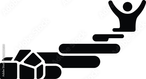 Black silhouette of person jumping over obstacles black, silhouette, person, jumping, obstacles, steps, hurdles, success, achievement, motivation, inspiration, business, finance, growth, progress, cha