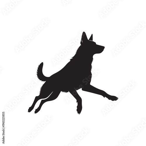  Black Silhouette Illustration of a German Shepherd Dog Jumping on White Background.