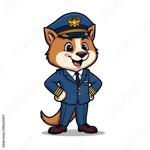 Cute Airplane Pilot Mascot Character Wearing Captain Uniform Vector Illustration