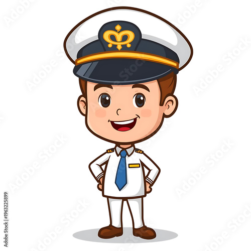 Cute Airplane Pilot Mascot Character Wearing Captain Uniform Vector Illustration