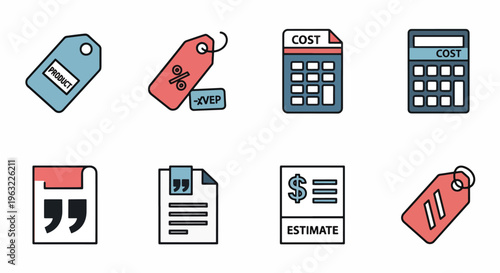 Collection of icons related to pricing and cost estimation