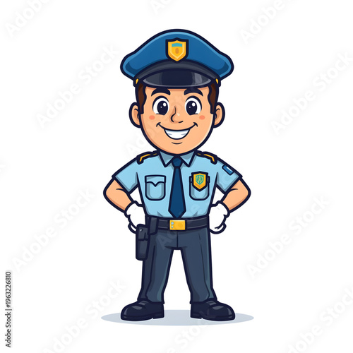 Cute Security Guard Mascot Character Standing Alert Vector Illustration