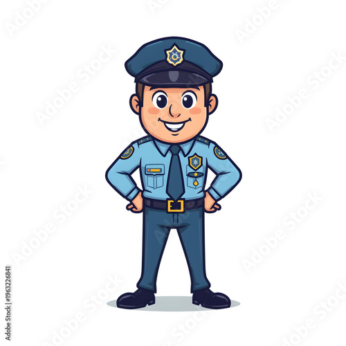 Cute Security Guard Mascot Character Standing Alert Vector Illustration