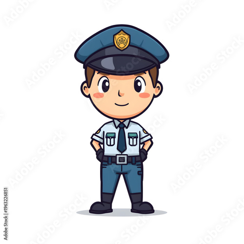 Cute Security Guard Mascot Character Standing Alert Vector Illustration