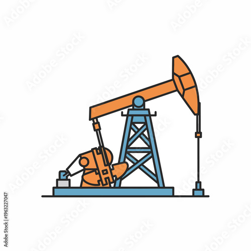 Oil pump jack in operation on a field