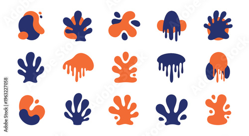 Collection of abstract orange and blue hand shapes and designs