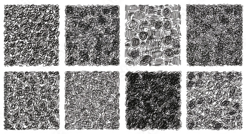 Eight grayscale textures on white background for design
