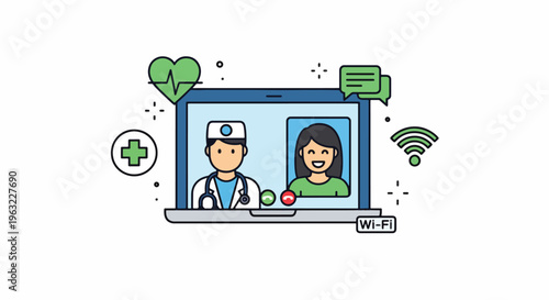 Doctor and patient online consultation on laptop computer screen