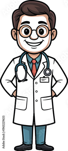 Happy male doctor wearing a stethoscope and lab coat
