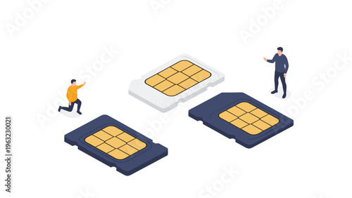 People examining and managing multiple mobile SIM cards representing telecommunication services and connectivity options.