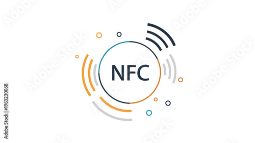 Near field communication technology symbol featuring the NFC acronym inside a circular icon with wireless signal wave indicators.