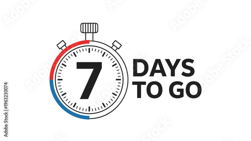 Countdown timer showing seven days remaining depicted with a professional stopwatch icon and bold notification text.
