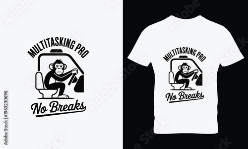 White t shirts with black monkey toilet multitasking pro