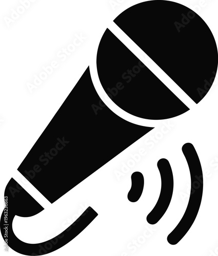 Flat vector icon of microphone emitting sound waves, audio recording symbol
