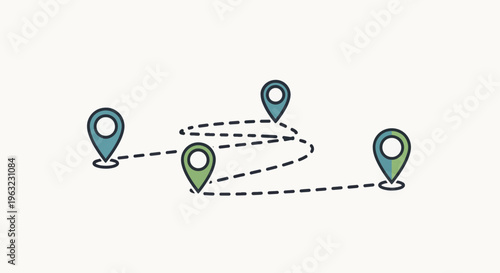 Route planning with location markers on a dotted path