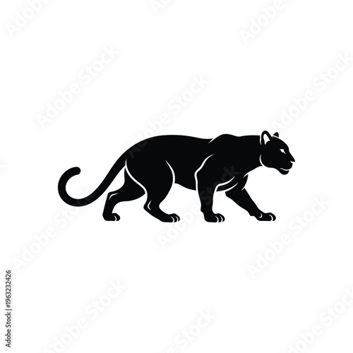 Black panther walking on white background animal silhouette 1