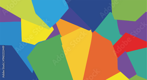 Colorful mosaic made of irregular geometric shapes in various primary and secondary colors