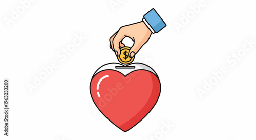 Hand putting coin into heart shaped piggy bank