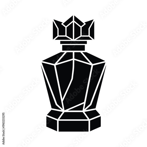 Black geometric chess queen piece with white outline chess piece