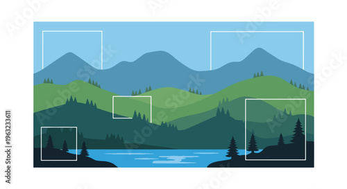 Serene mountain landscape with rolling hills and lake