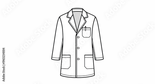 Line drawing of a classic mens lab coat with pockets and buttons