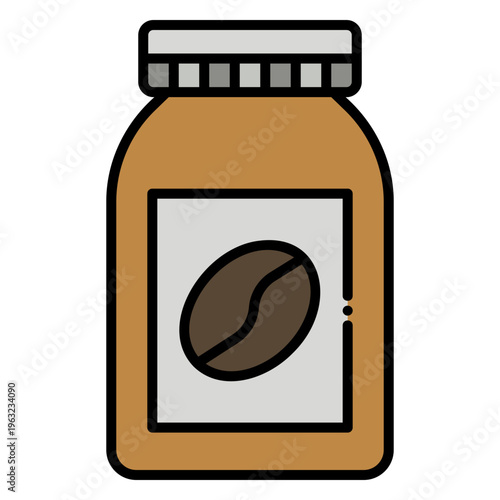 Instant Coffee Jar Icon, Coffee Bean Design
