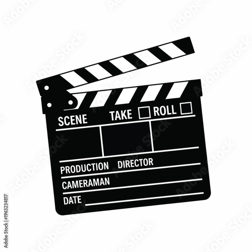 Film clapper board for movie production on white background