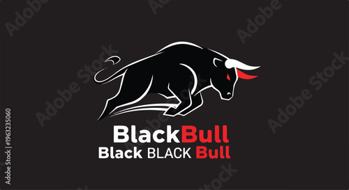 Powerful black bull charging forward with red glowing eyes and sharp horns, symbolizing strength and aggression