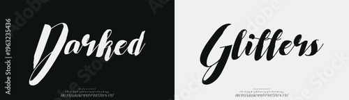 Darked Gifters, Abstract Script Fashion font alphabet. Minimal modern urban fonts for logo, brand etc. Typography typeface uppercase lowercase and number. vector illustration
