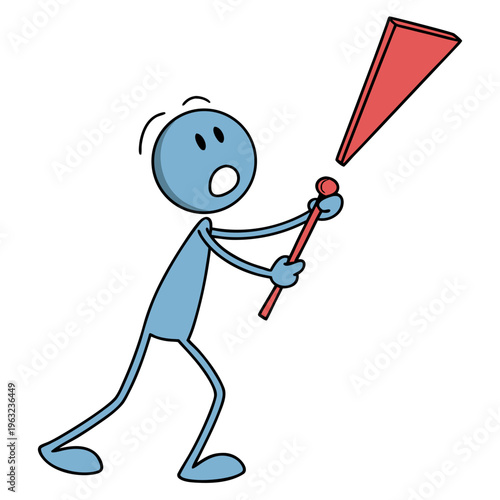 Blue stick figure holding a broken red baton, symbolizing failure, disappointment, or a dropped relay race.