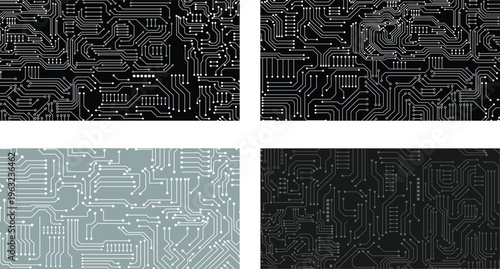 Modern Technology Circuit Grid Background. Electronic Network Path Pattern Design Set