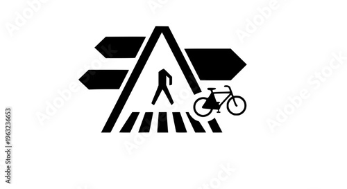 Integrated urban mobility icon for pedestrian and bicycle safety, indicating shared pathways and travel directions