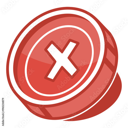 3D rendered red button with a white cross symbol, representing a cancel or error action