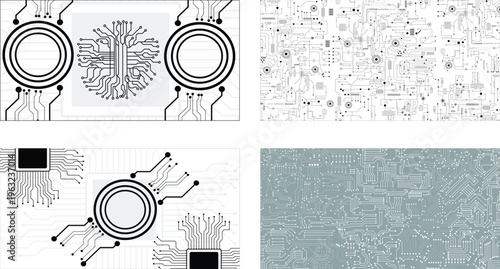 Digital Microchip Pathways Seamless Design Bundle.