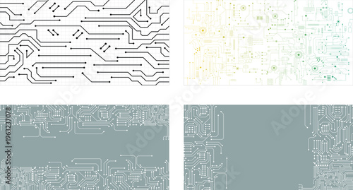 Digital Microchip Pathways Seamless Design Bundle.