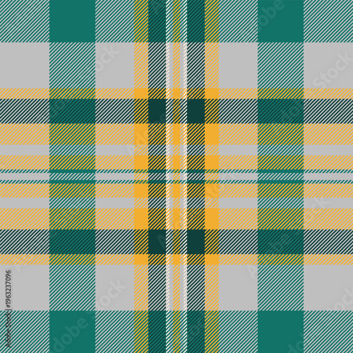 Mens shirt texture plaid seamless, trousers check background textile. Ornate fabric pattern tartan vector in silver and teal colors.