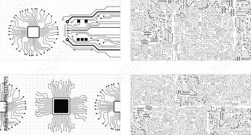 Futuristic Circuit Board Background Pattern Set
