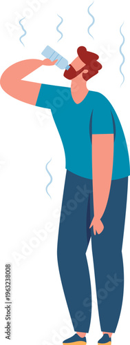 Man drinking water feeling hot and thirsty