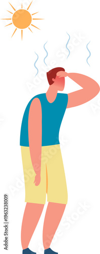 Man suffering from hot weather and heatstroke symptoms