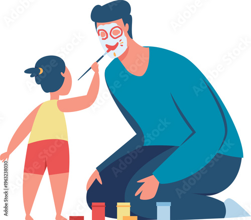 Daughter painting father's face during fun playtime