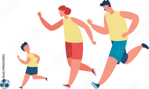 Family playing soccer enjoying active time together